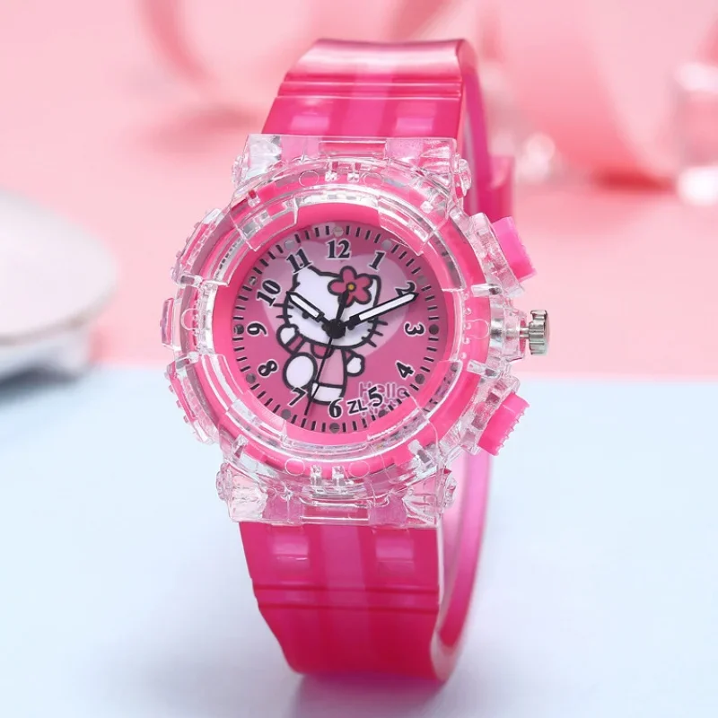 Sanrio Hello Kitty LED Glowing Flash Children's Watch Fashion Quartz Wristwatch Christmas Gift for Kids Toy Pattern