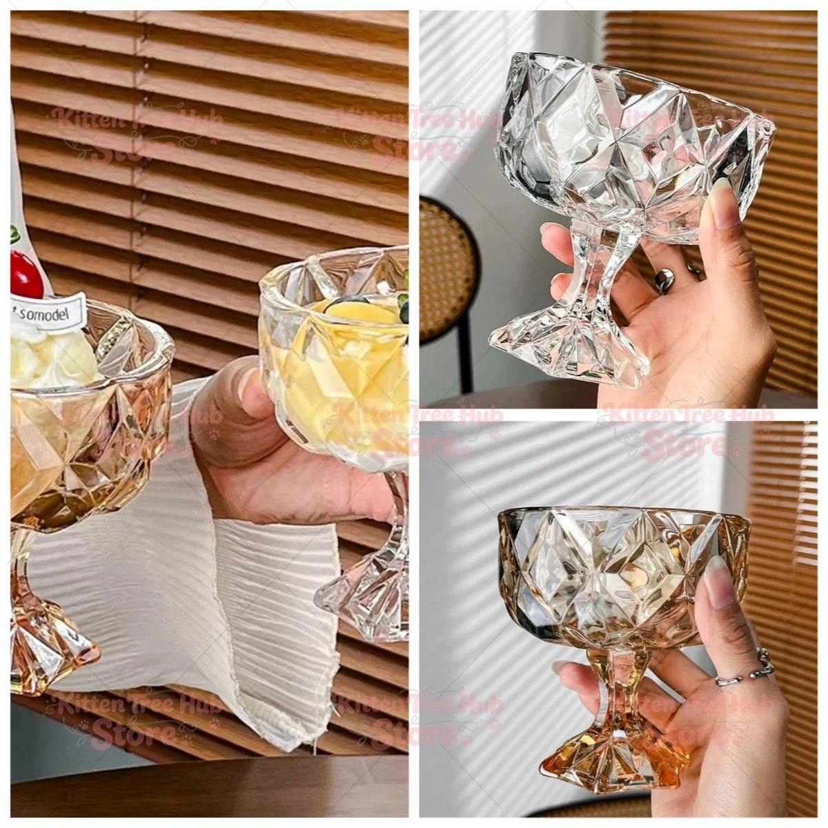 Hand Painted Goblet Fruit Pudding salad bowl Juice Milk Shake Cup