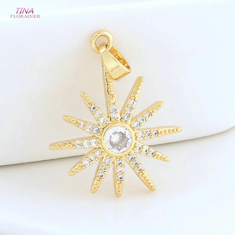 Neue 18K Goldfarbene Messinganhänger mit Zirkonia Herz Stern Sonne Halskettenanhänger Ohrringe Schmuckherstellung Zubehör – Detail 39