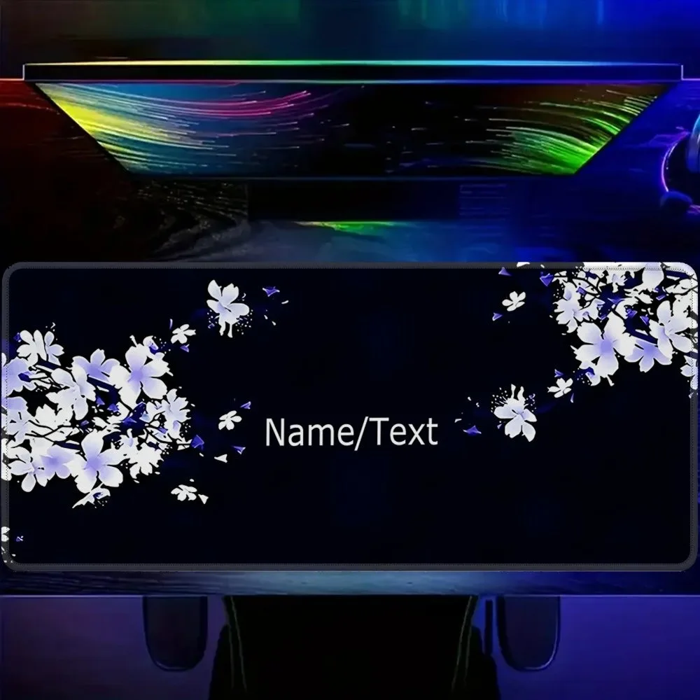 [2D Flat] 1pc Custom Personalized Black Background White Cherry Blossom Mouse Pad Custom Name Multi Sizes Gaming Mouse Pad