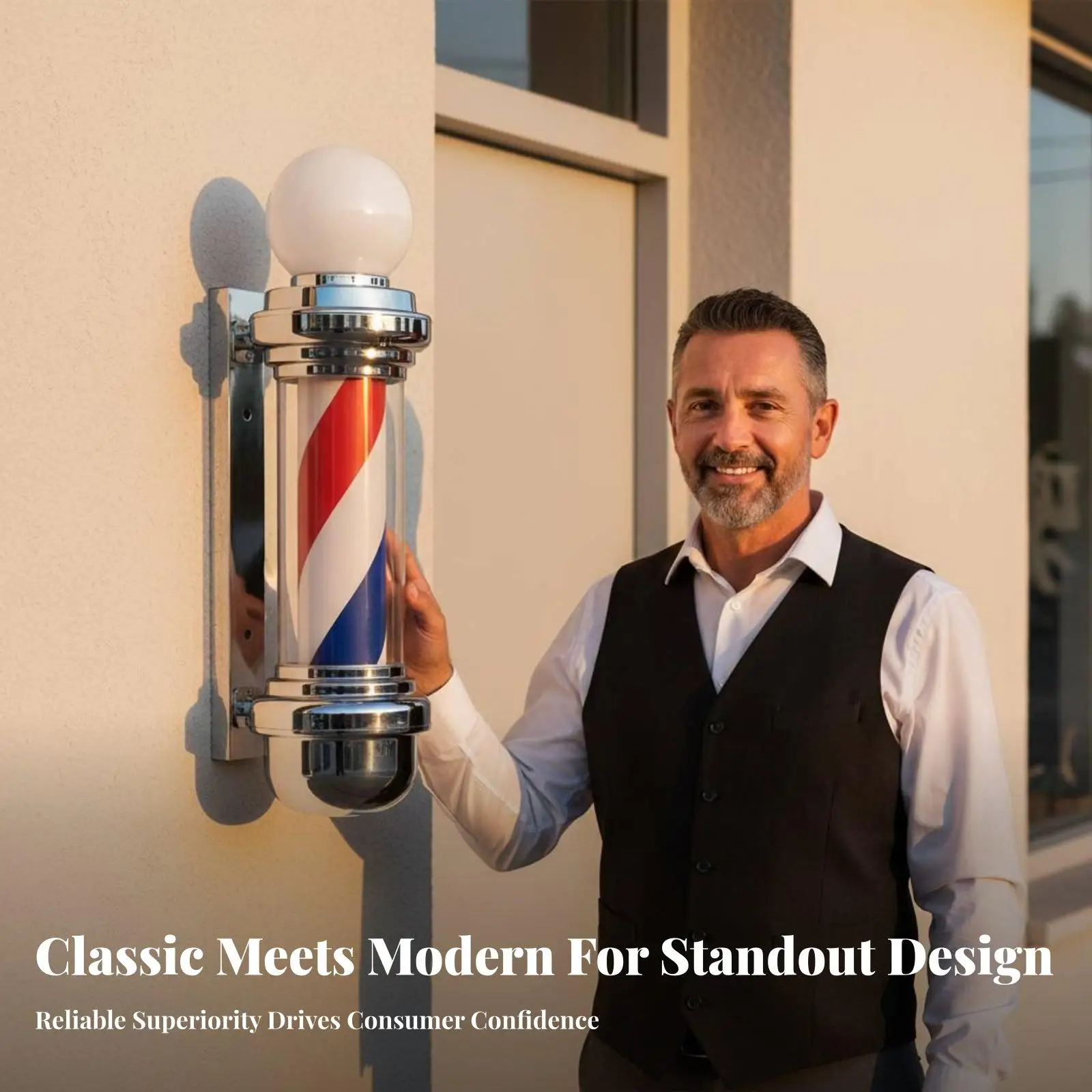 LED Barber Pole Classic Design Striped Barbershop Pole High Brightness Rotating Salon Light for Outdoor, Storefront