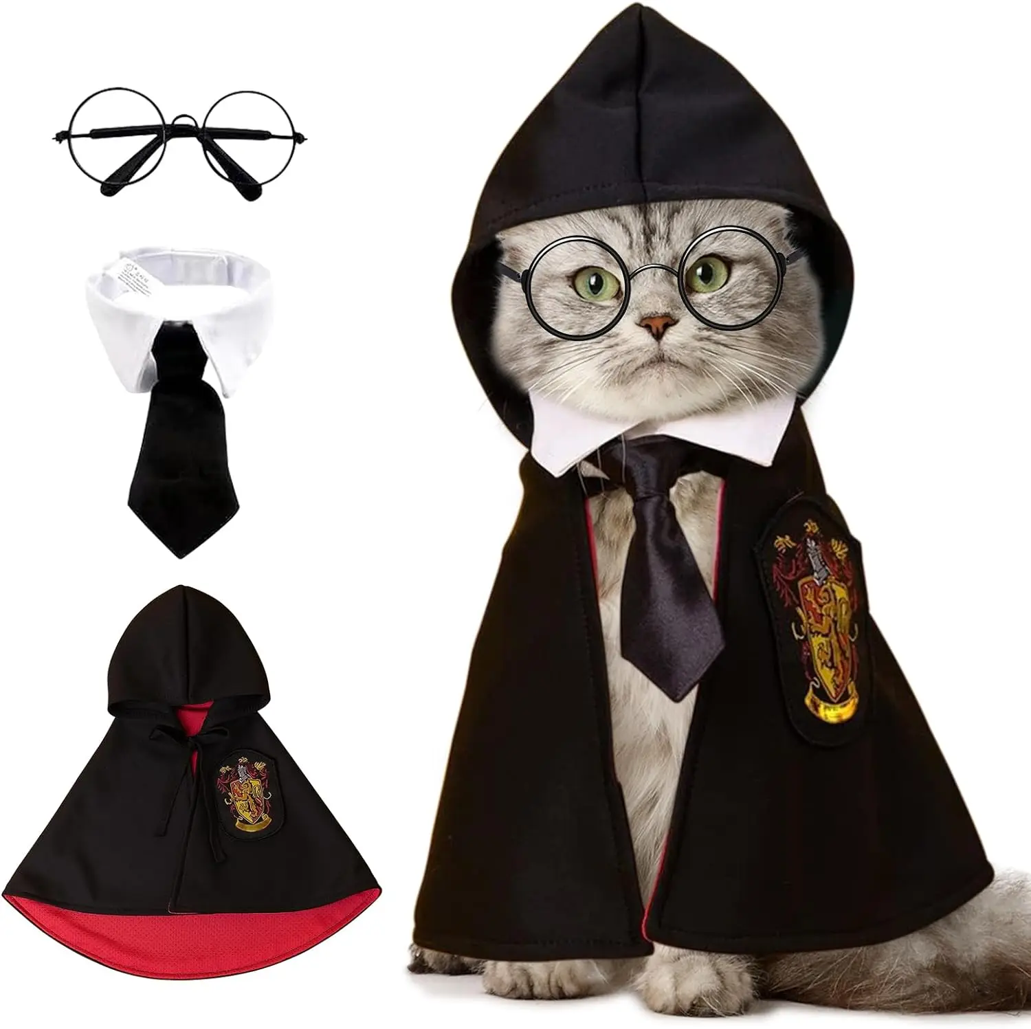 Dog Costume Pet Cat Cosplay Cloak College Pet Clothes Small Magic Cloak Spring and Autumn Clothes Glasses Necktie Dog Pet Shawl