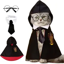 Dog Costume Pet Cat Cosplay Cloak College Pet Clothes Small Magic Cloak Spring and Autumn Clothes Glasses Necktie Dog Pet Shawl