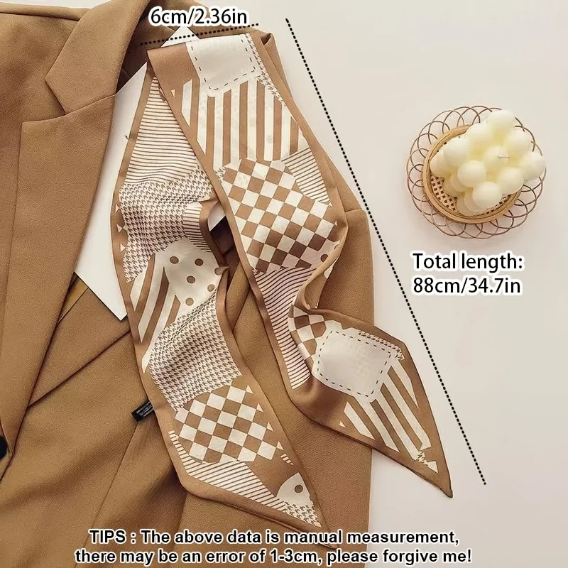 Simple Temperament Narrow Ribbon Scarf, INS Double‑Sided Khaki Decorative Neck Scarf for Ladies Spring Summer Wear