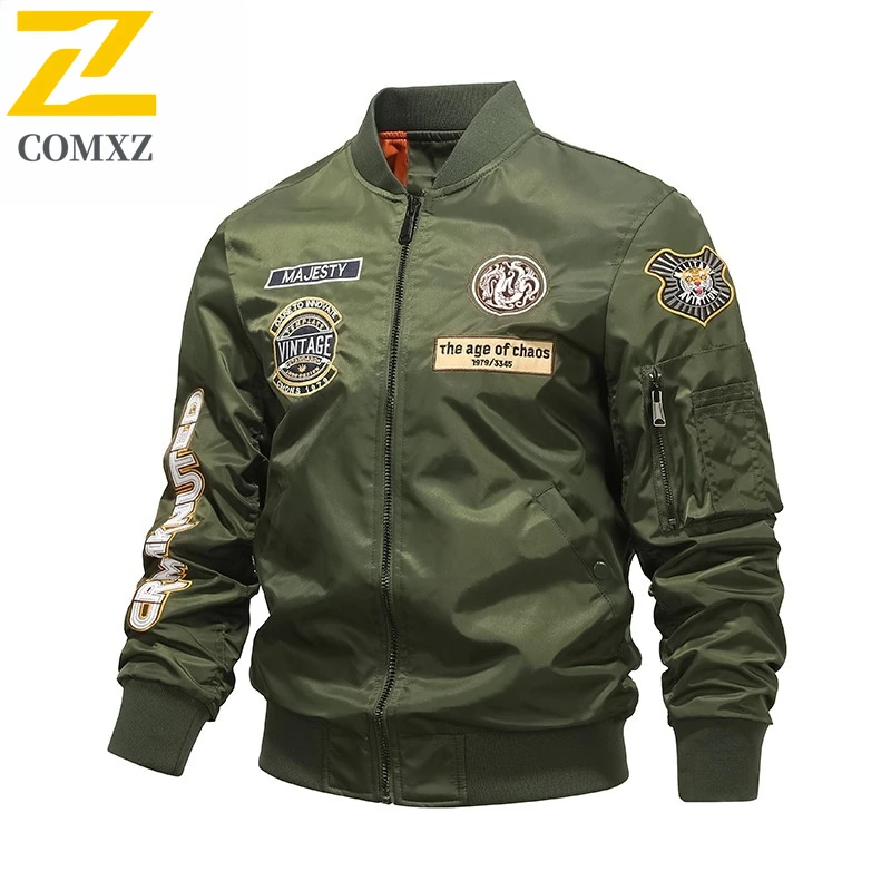 Mens MA1 Bomber Jacket Spring Autumn American Style Embroidered Baseball Coat Solid Color Sportswear Windproof Tactic Outerwear