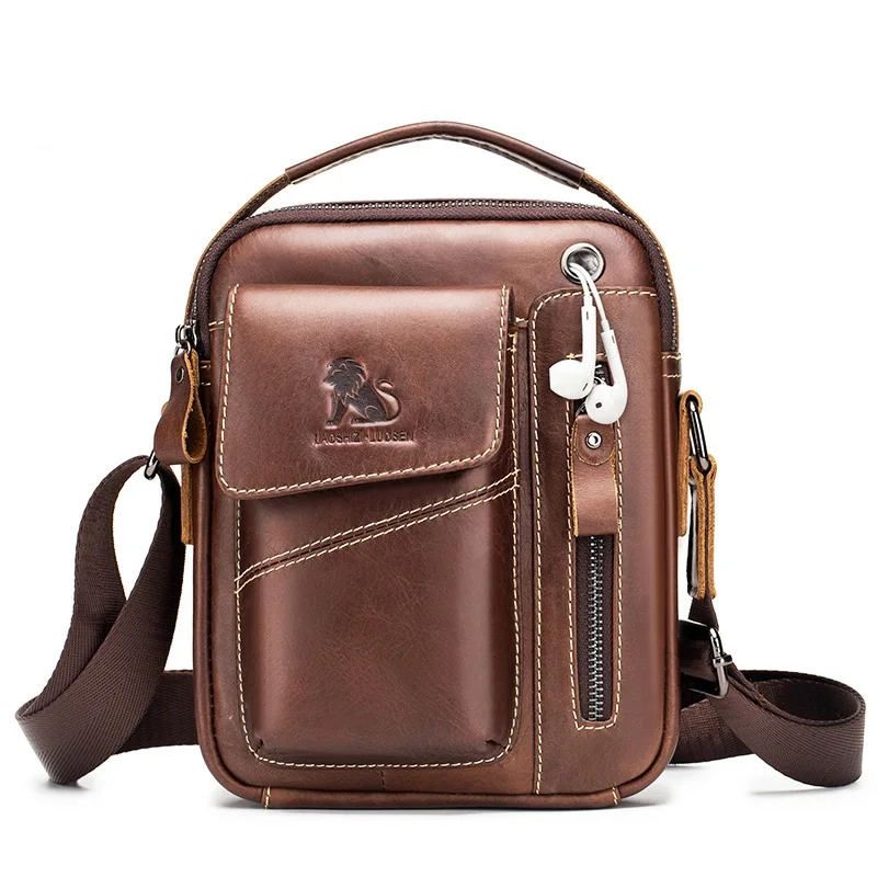 Men's Small Cowhide Single-shoulder Bag genuine leather fashion MINI Crossbody sporty bag durable handbag For men Commuting