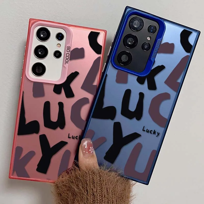 Cartoon Lucky Letter Pattern For Samsung Galaxy A34 A33 A32 A31 A30S A30 A26 A25 A24 A23 A22 A21S A16 Colored Silver Phone Case