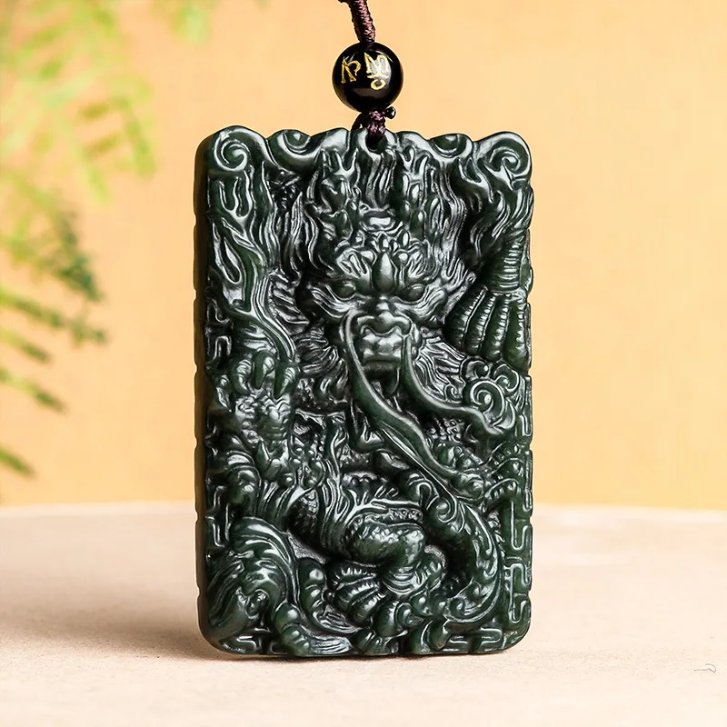 

Mai Chuang/ Natural Hetian Jade Zodiac Dragon Necklace Pendant Domineering Fashion Personality Gift for Men Women Couple Amulet