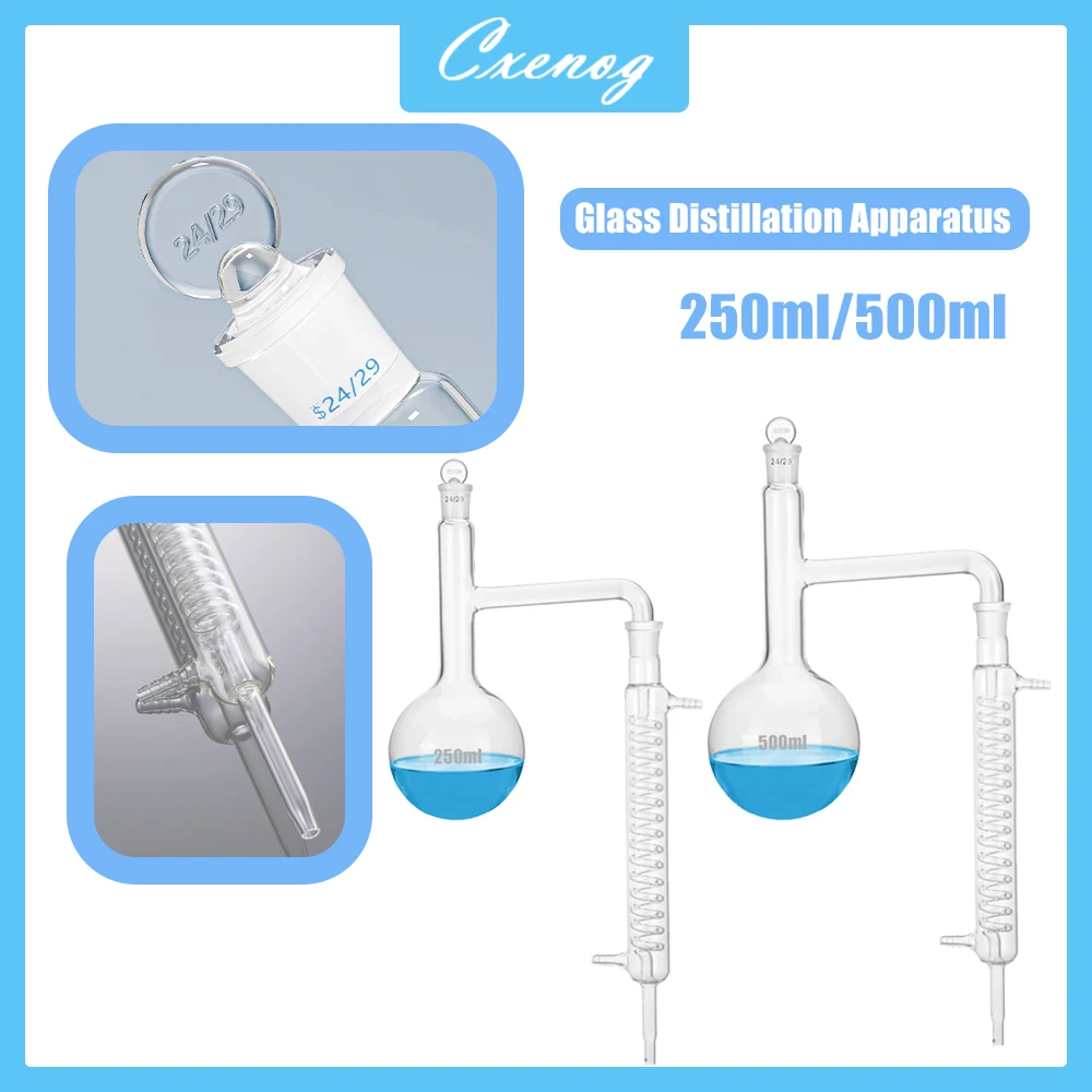 250/500 Glass Distillation Apparatus Round-Bottom Flask Condenser Tube for Essential Oil Extraction And Purification