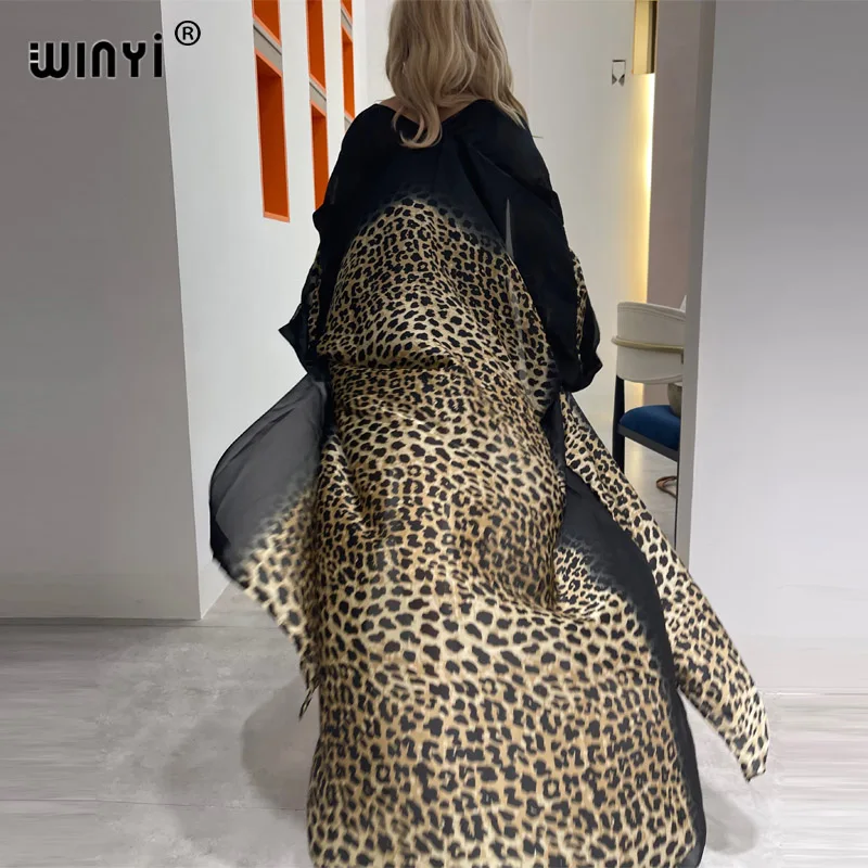 2022 WINYI Europe fashion bikini sweet lady New party Cardigan stitch sexy Boho Leopard Print Holiday Africa long Sleeve KIMONO