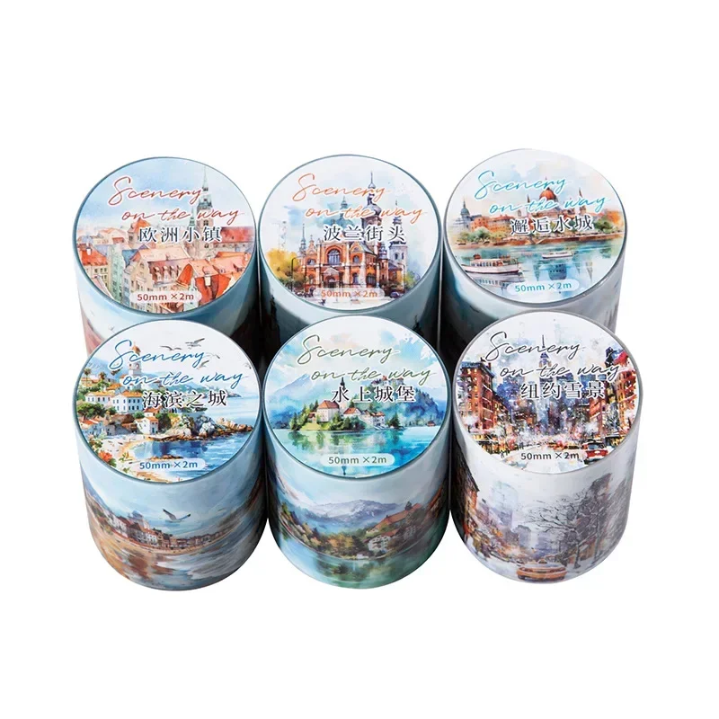 

1 рулон пейзаж городской пейзаж материал резиновый водостойкий активированный маскирующий клей альбом 50 мм * 2 м лента европейский город винтаж