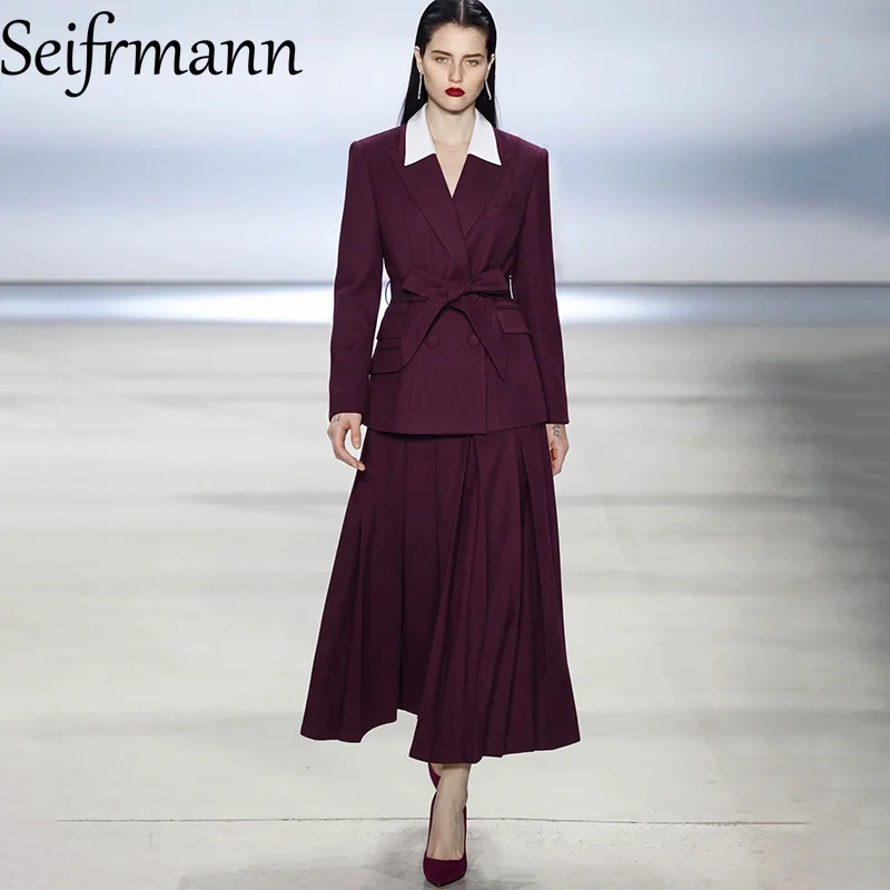 Seifrmann Temperament two-piece lapel long-sleeved lace-up top waist skirt suit 2026 autumn fashion women's new style