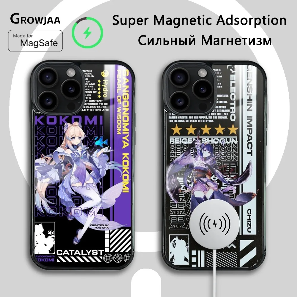 Cute Anime G-Genshin Impact Magnetic Phone Case For iPhone 15 14 13 12 11 Pro Max Plus Mini Mirror Wireless Magnetic Cover