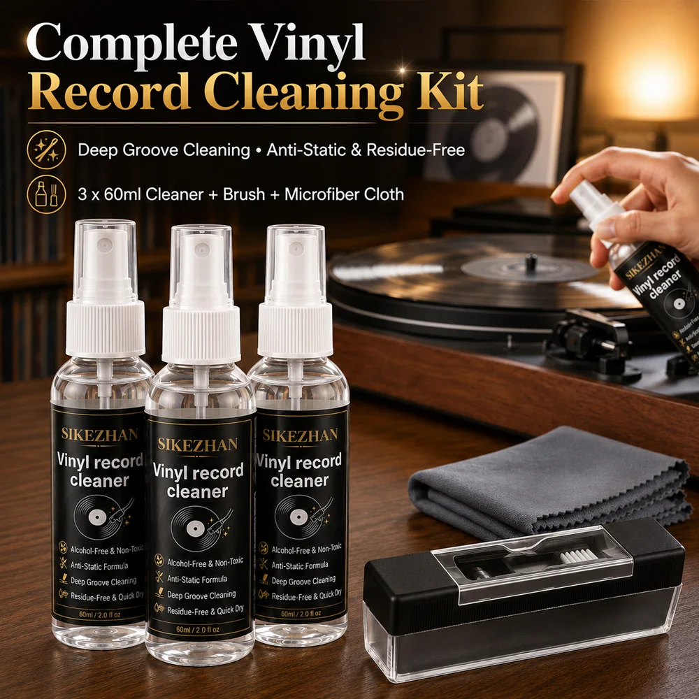 Anti Static Vinyl Record Cleaner Spray Kit Deep Groove Dust Remover Alcohol Free Liquid Microfiber Cloth Turntable LP Brush
