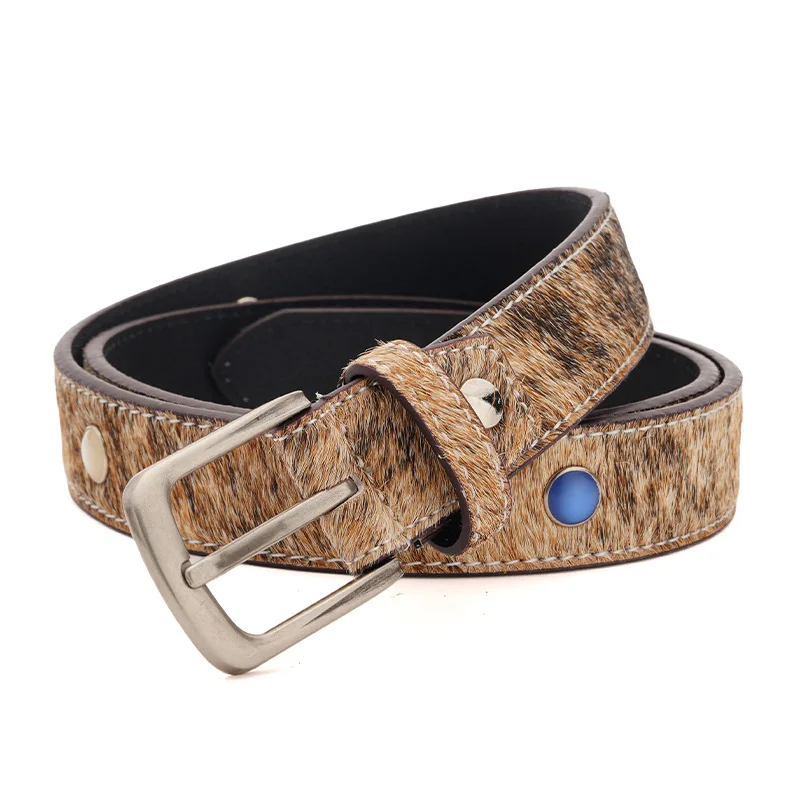 Brand Design Genuine Cow Leather Slim Corset Waist Belts for Women Leopard Horse Hair Pattern Jeans Strap Cinturones Para Mujer