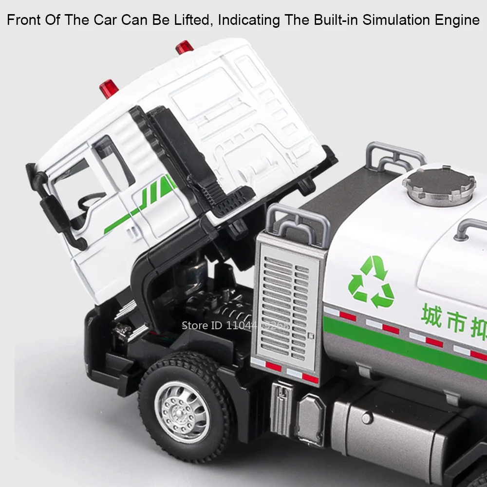 1:50 supressão de poeira saneamento caminhão de lixo modelo carro de brinquedo puxar para trás luz som engenharia veículos modelos crianças presentes