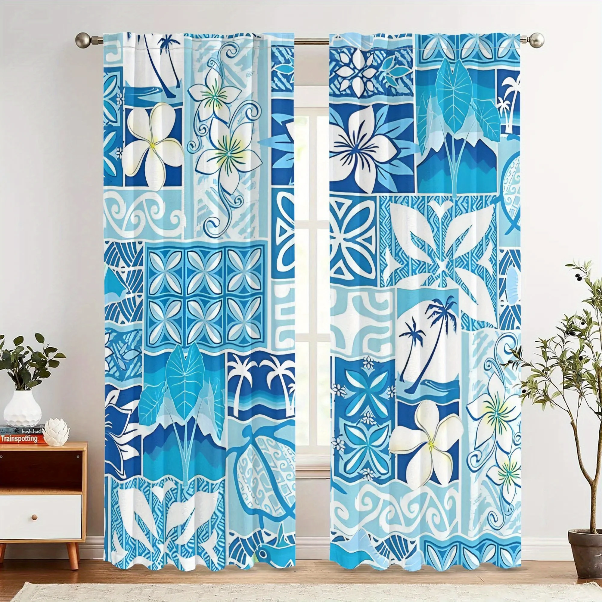 Tropical Hawaii Blue Theme Print Drapes Room Darkening Window Curtains for Home Decor,Rod Pocket Blackout Curtains Bedroom