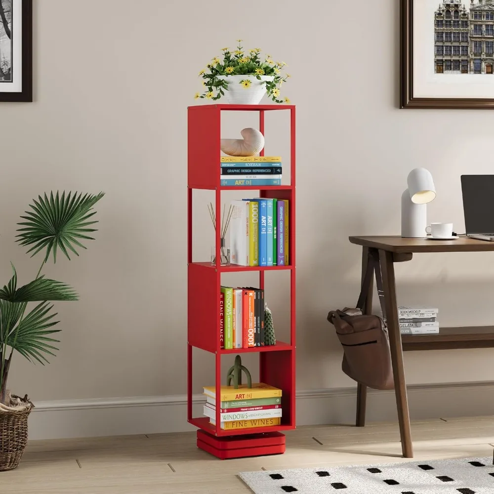 

Storage Shelf Creative Cubic Corner Book Storage Organizer for Bedroom Living Room Office Rotating Bookshelf Red Bookcase Rack