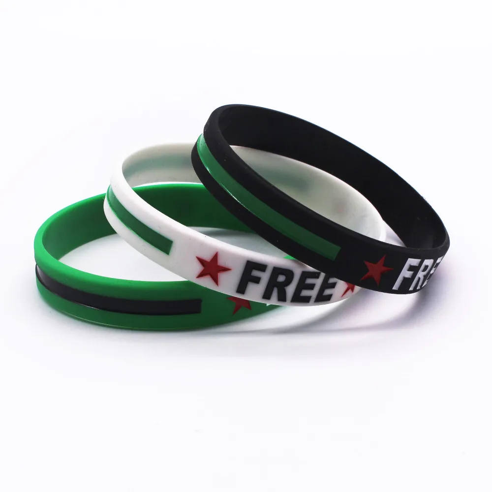 Hot Sale Love Peace Free Syria Silicone Wristband Debossed Letter Star Silicone Bracelet &Bangles Women Men Sports Wrist Band