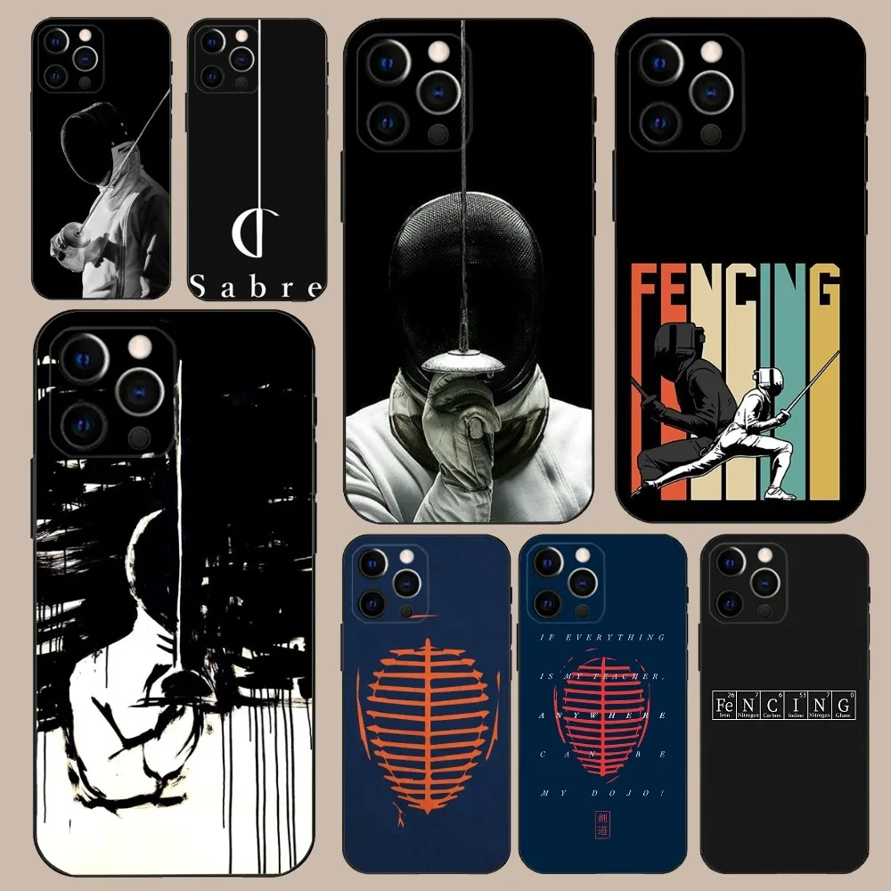 

Fencing Sport Phone Case For iPhone 16,15,14,13,12,11,Pro,X,XS,Max,XR,Plus,Mini Soft Black Cover