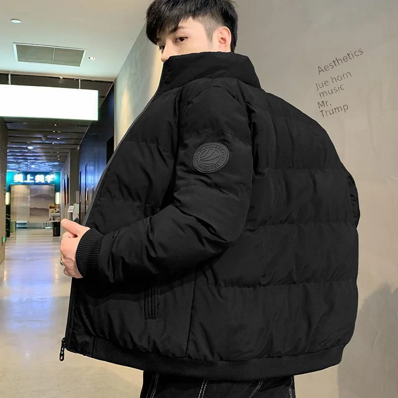 Herren lässiger, mit Baumwolle gepolsterter Mantel Winter warm verdickte einfarbige Jacke Stehkragen trend ige koreanische Passform gepolsterte Jacke