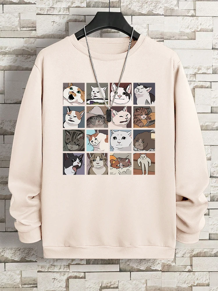 16 Sheets Meme Cats Puzzle Men Hoody O-Neck Clothes Harajuku Loose Sweatshirts Casual Oversized New Fashion Autumn Fleece Tops