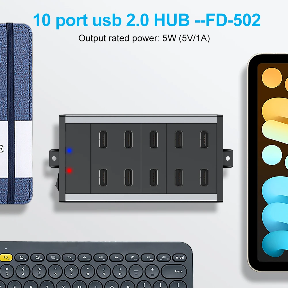 Sipolar  FD-502 Multiport 10 Port USB Data Syncs And Charger Hub Powered With 12V3A Power Adapter For iPhone Android