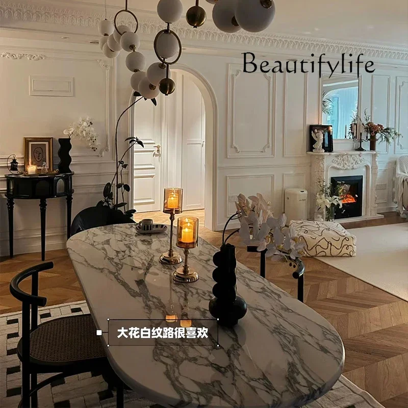 

M Marble Dining Table Light Luxury Home Restaurant High-end Villa French Modern Nordic Dining Table