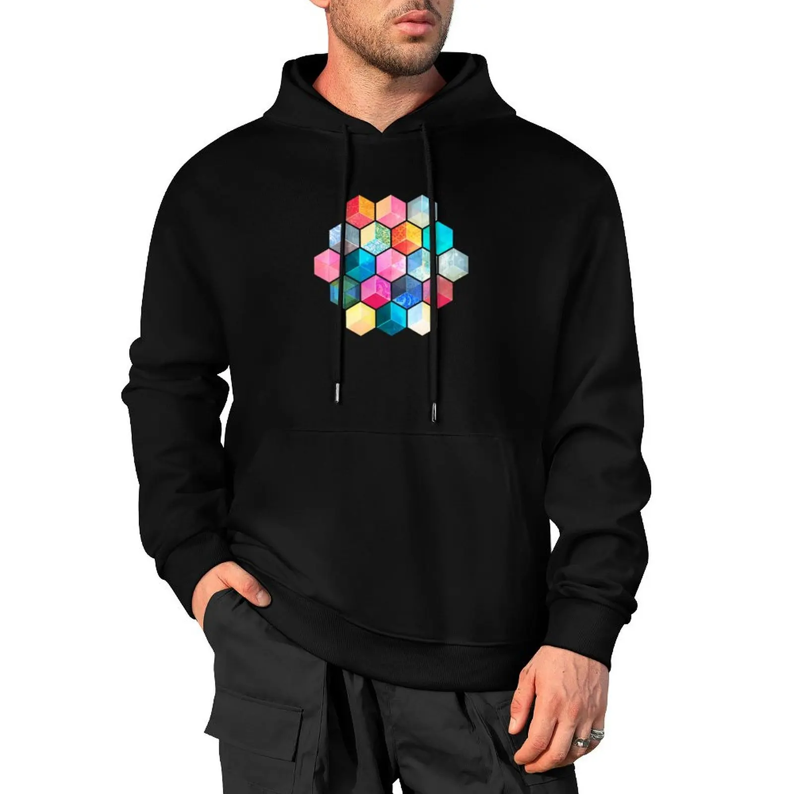 

Crystal Bohemian Honeycomb Cubes - colorful hexagon pattern Pullover Hoodie japanese style mens clothing men clothing hoodie man