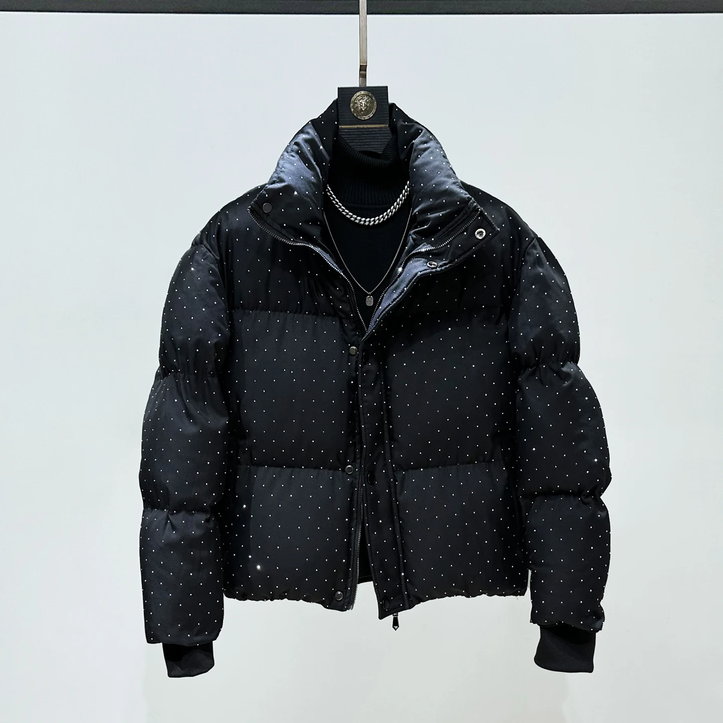 Original Korean Fashion High-end Full Diamond Stand Collar Puffer Jacket for Men Winter Thickened Warm Short Cotton Coat Parkas