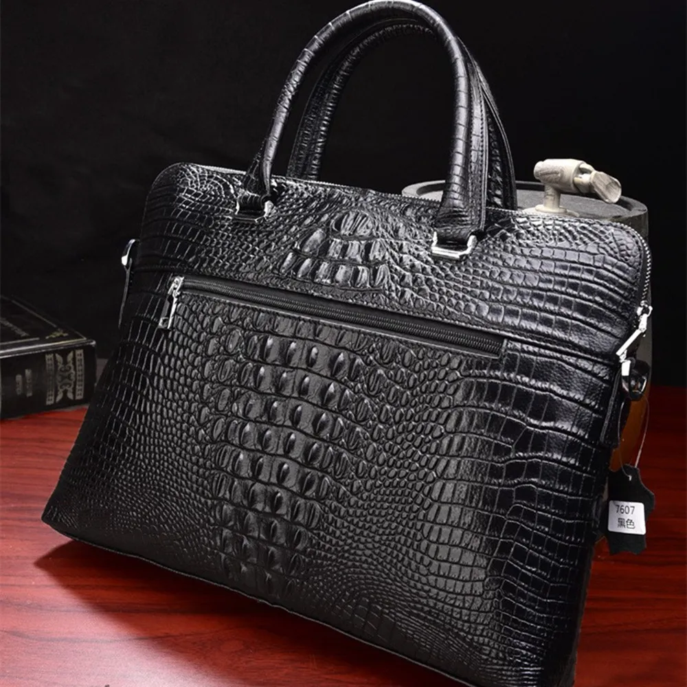 Crocodile Pattern Real Leather Document Handbag Man Business Bag Genuine Cowhide Shoulder Messenger Briefcase Laptop Computer PC