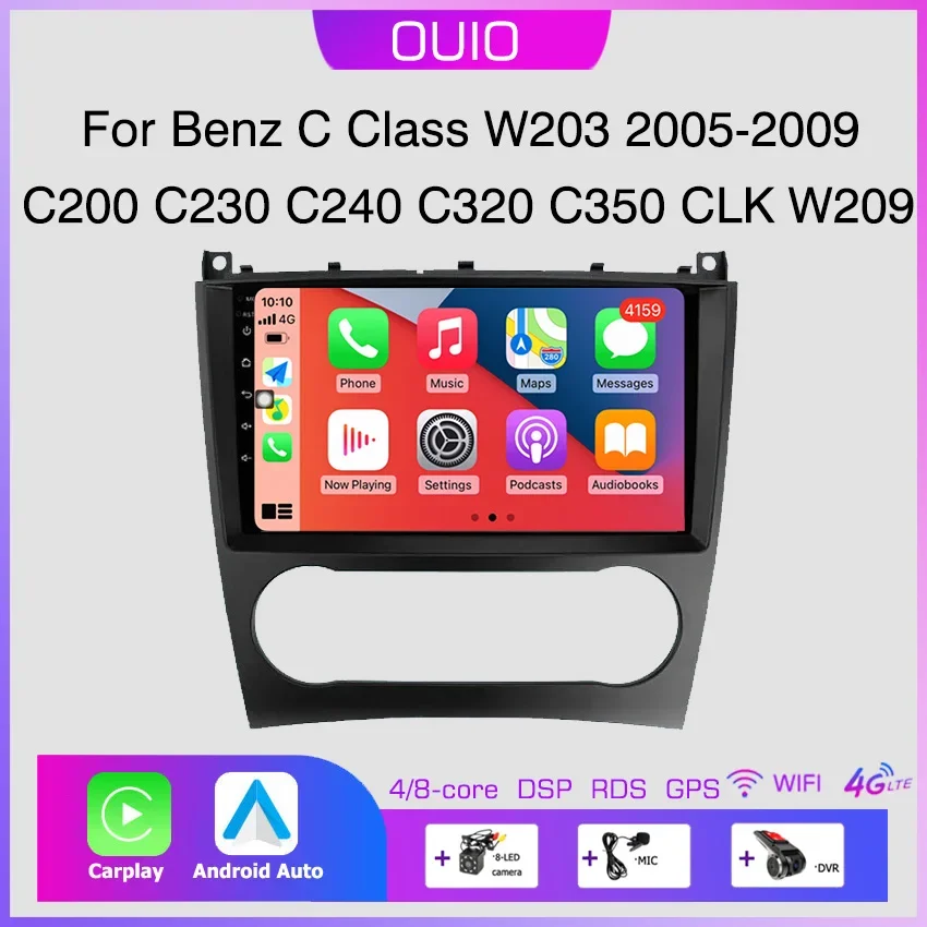 Android 13 Radio For Mercedes Benz C Class W203 2005-2009 C200 C230 C240 C320 C350 CLK W209 GPS Car Video Player Carplay Auto