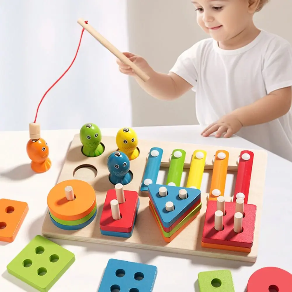 Educational Geometric Shape Matching Game Toy Exercise Hands-on Color Sorting Wooden Geometric Stacked Toy Montessori