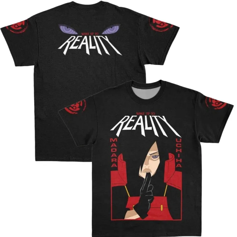 Camiseta de Doble Cara de Naruto Shippuden Uchiha Madara 2026, con Estampado Trasero de WAKE UP TO REALITY + Rinnegan, Unisex de Manga Corta