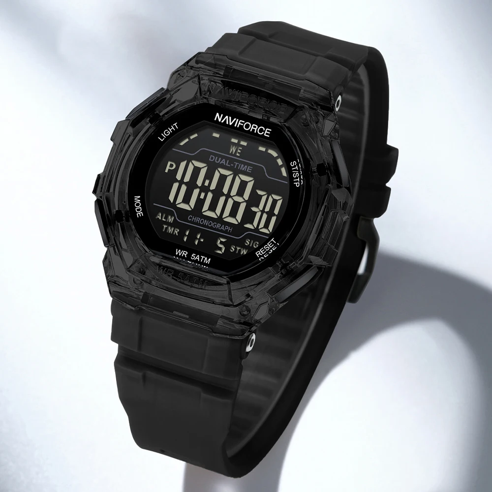 NAVIFORCE Multifunction Men LED Digital Watch Date Week Alarm Waterproof Outdoor Man Silicone Strap Electronic Watches