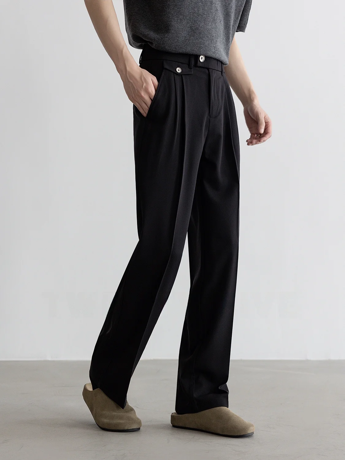 Business Casual Straight Leg Trousers for Men Summer Thin Lyocell Wool Blend No Ironing Long Pants Draping Sensation
