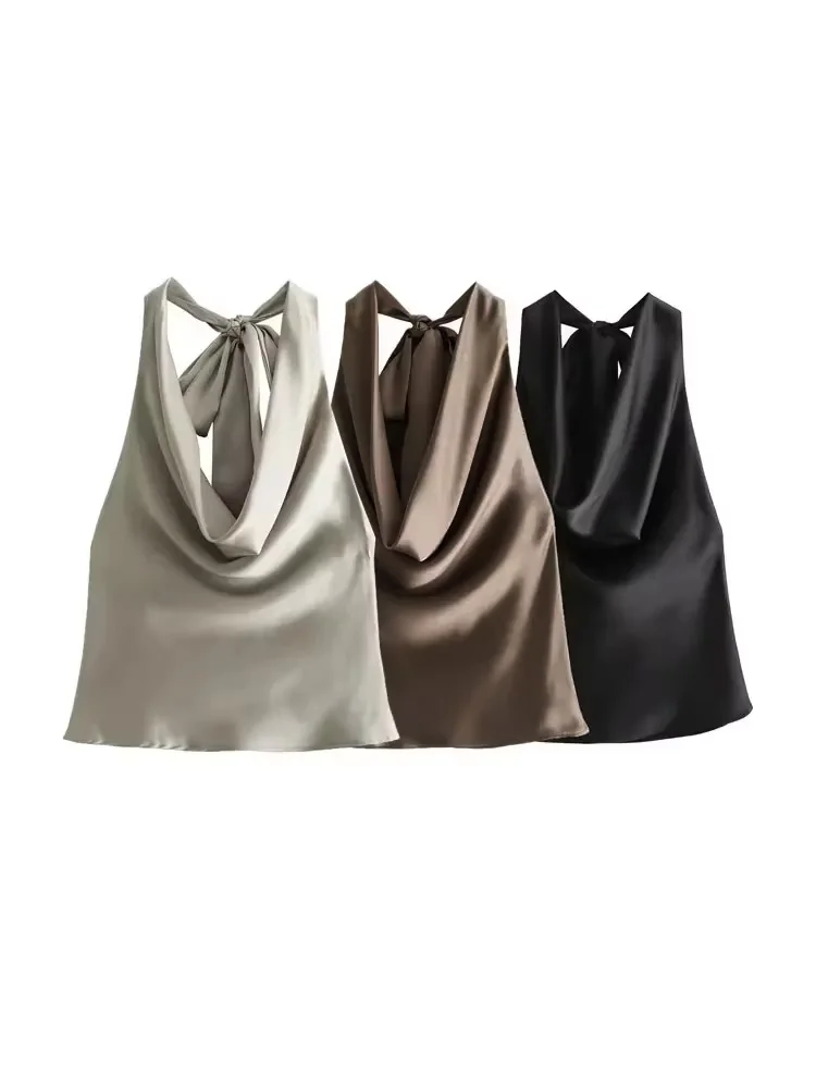 Smvp Women's Flowing Draped Halter Neck Tank Tops with Bow Tied, Backless, Sleeveless, Female Camis, Sexy, Fashion