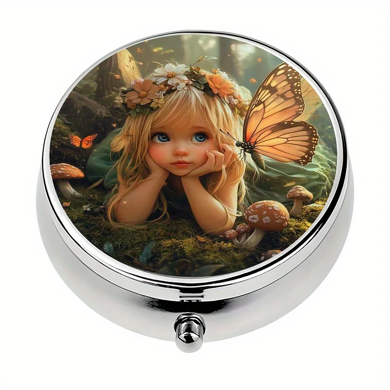1-piece pill box, 3-compartment fairy garden theme, mini pill box, medication storage box, very suitable for travel and storing vitamins