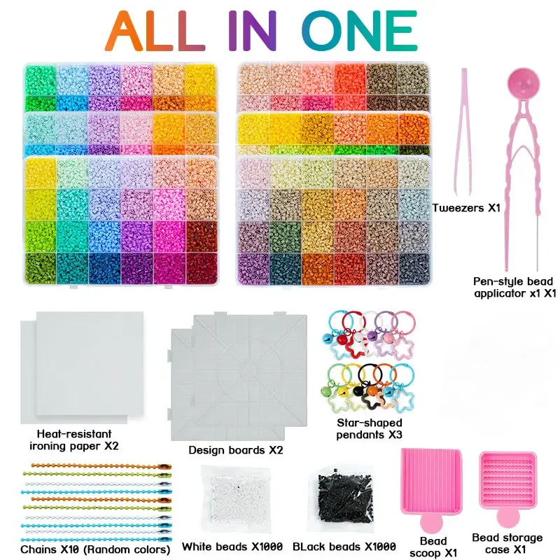 8400Pcs Fuse Beads Kit 144 Colors 2.6mm Melting Beads with Pegboard Ironing Paper Tweezers Hooks DIY Craft Supplies