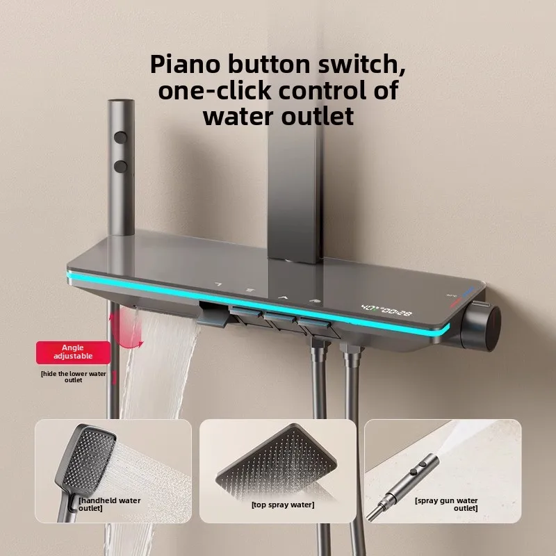 Calentador de baño con pantalla Digital supercargado, cabezal de ducha, rociador superior, grifos de baño completos con función de temperatura constante