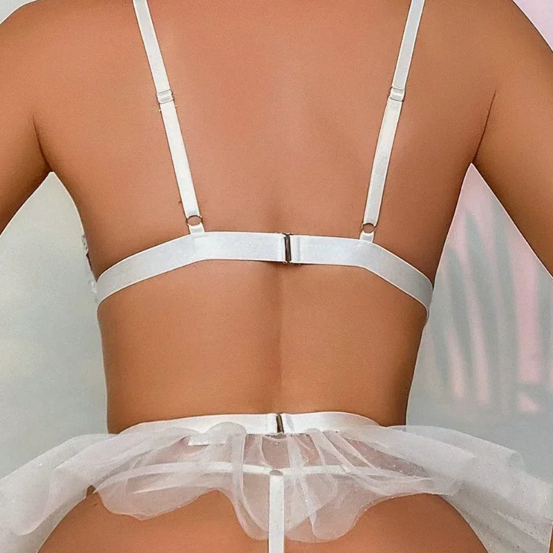 Ropa interior Sexy, pijama para mujer, gasa de encaje blanco, ropa interior de varias piezas para mujer, ropa de dormir para mujer, fajas, sujetador, ropa de dormir