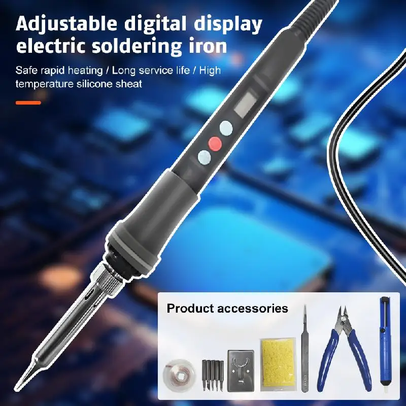 

90W 110V 220V Electric Solder Iron Adjustable Temperature Digital Display With Switch Welding Soldering Heat Repair Tool Kit