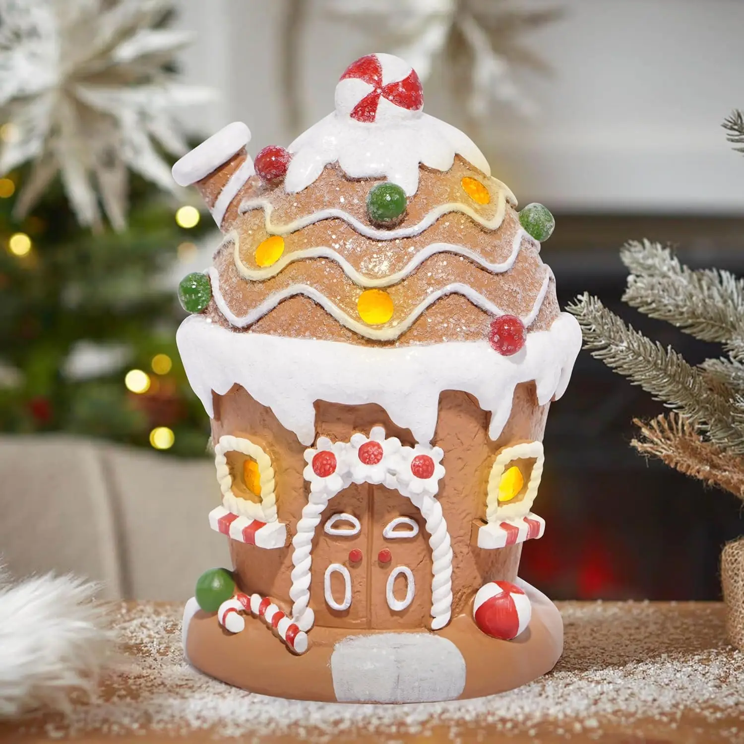 Christmas Decorations Gingerbread House Decor with Ice Cream Design, Christmas Village Houses Holiday Display for Home Decor