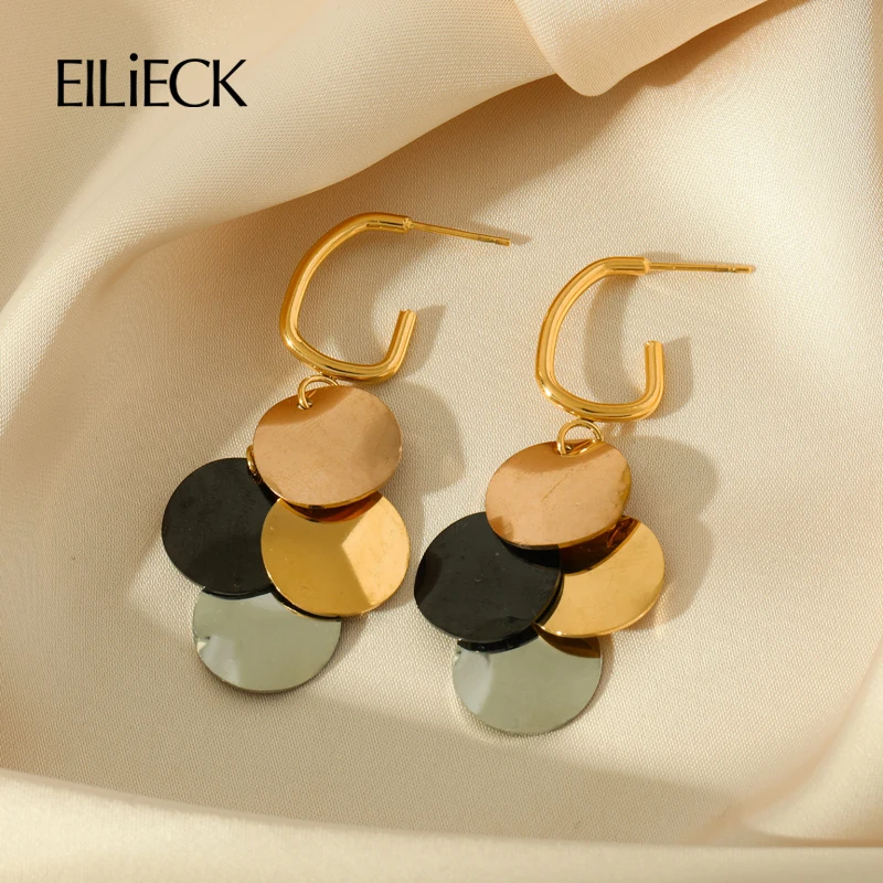 EILIECK 316L Stainless Steel Round Dangle Earrings For Women Girl New Fashion Ear Drop Waterproof Jewelry Holiday Gift Bijoux