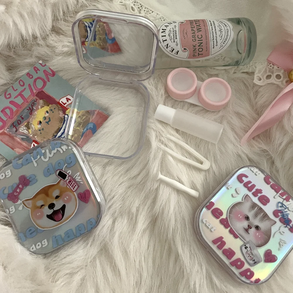 Anime Shiba Inu Lens Box Adorable Laser Printed Contact Lens Case Cute Contact Lens Kit Pocket-Friendly For Pet Lovers Makeup