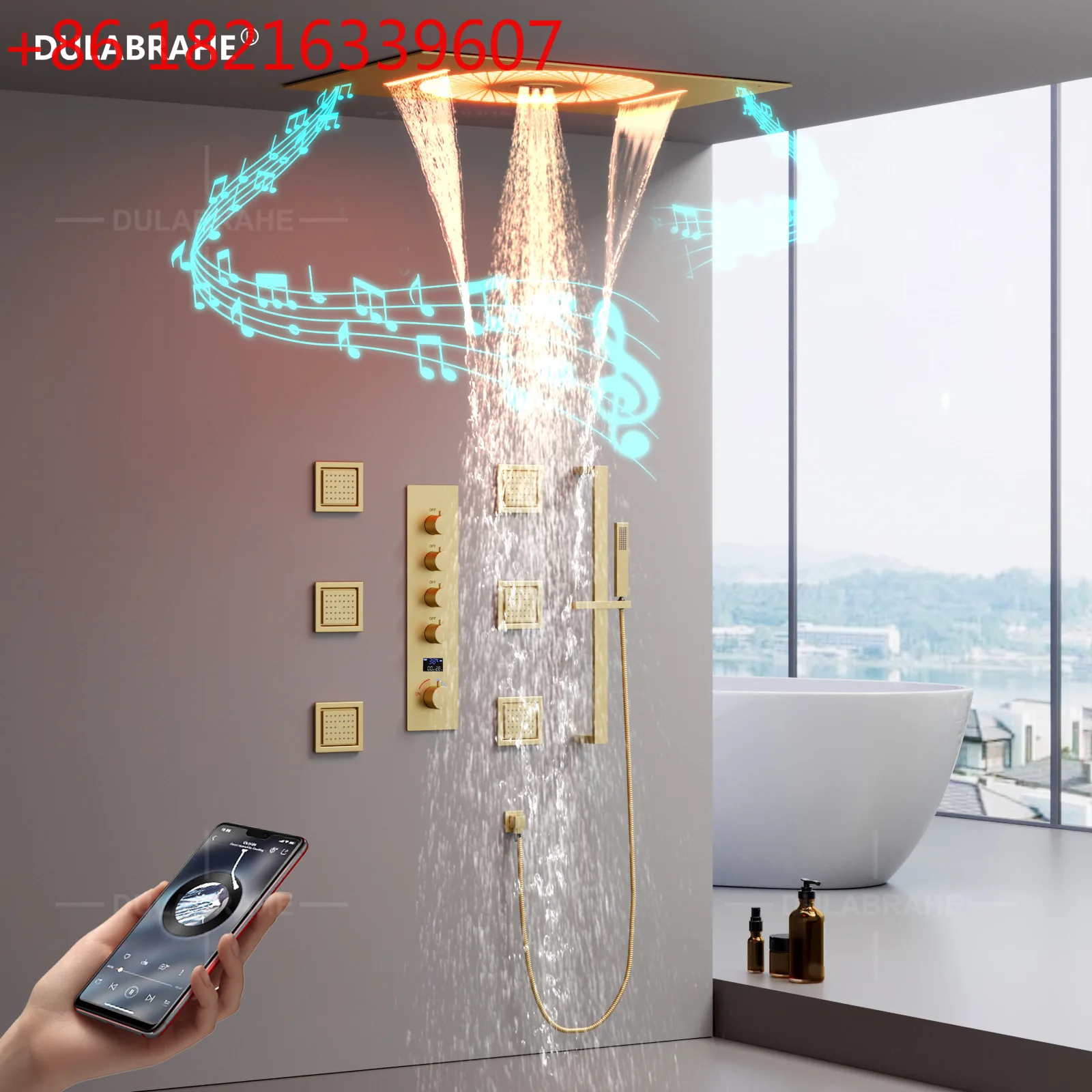 New wire gold 600x400mm two-function LED music top spray hotel homestay hot and cold