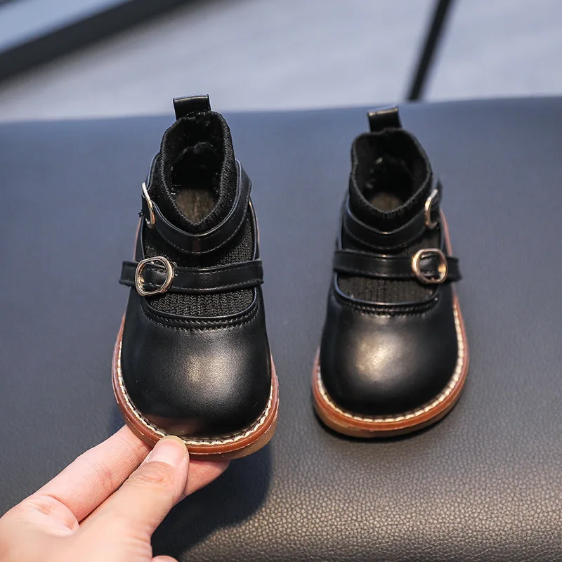 Autumn/Winter Small Leather Shoes for Girls Baby Walking Shoes 1-3 Years Old Princess Ankle Boots Soft Soled Boots