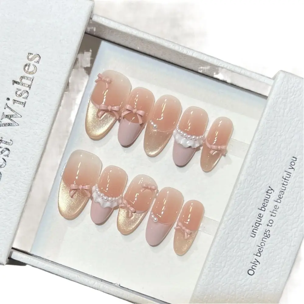 10 pçs novo arco decoração unhas falsas wearable reutilizável gel adesivos de unhas gradiente manicure artesanal