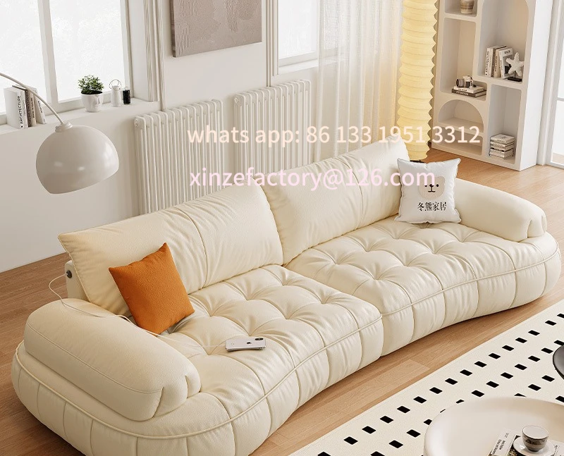 

Customizable French Cream Wind Large Sitting Deep Sofa Living Room Small Unit Piano Keys Storage Leather Curved Sofa