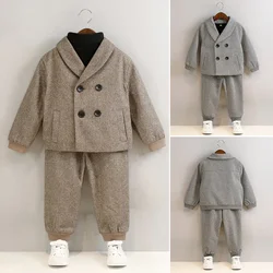 Boys Birthday Suits Korean Casual Double-breasted Blazer Set Spring Autumn Warm 1 To 12 Year Kids School Uniform Toddler Outfits